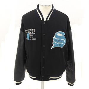 ステューシー STUSSY BIG4 袖革 スタジャン USA 黒 ブラック L ☆AA 