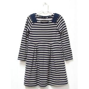ベベ Bebe 子供服 ワンピース ボーダー 長袖 丸首 ポケット フレアー ショート丈 1cm ベージュ ネイビー C キッズ 101 ベクトルパーク