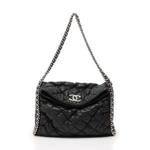 シャネル CHANEL ショルダーバッグ チェーン 黒 シルバー金具 レザー 