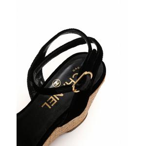シャネル CHANEL サンダル ココマーク ウェッジソール 厚底 黒  
