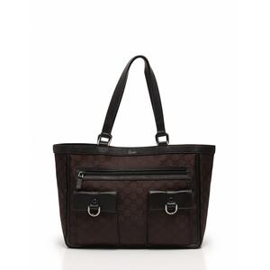 グッチ GUCCI トートバッグ ダークブラウン 茶色 GGナイロン レザー