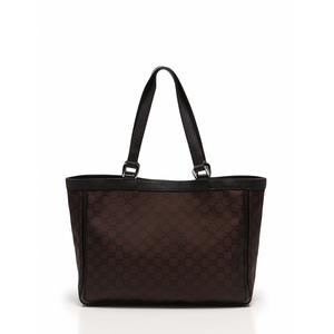 グッチ GUCCI トートバッグ ダークブラウン 茶色 GGナイロン レザー 