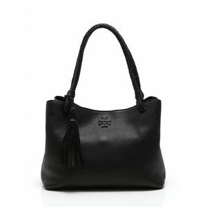 TORY BUACH レザートートバッグ タッセル付き黒ブラック