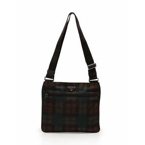 プラダ PRADA ショルダーバッグ 茶色 カーキ ベージュ チェック柄 
