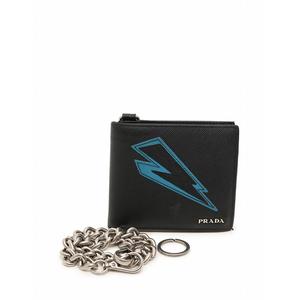 プラダ PRADA 財布 札入れ 二つ折り 黒 ブラック 水色 小物