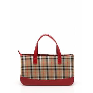バーバリー BURBERRY ハンドバッグ トートバッグ ベージュ 赤