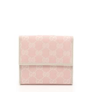 グッチ GUCCI Wホック二つ折り財布 GGキャンバス ピンク 白 小物