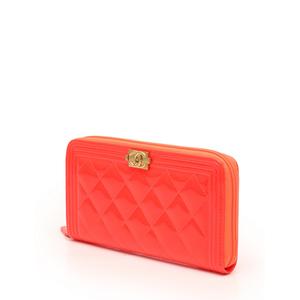 シャネル CHANEL ラウンドファスナー長財布 オレンジ 小物 エナメル 