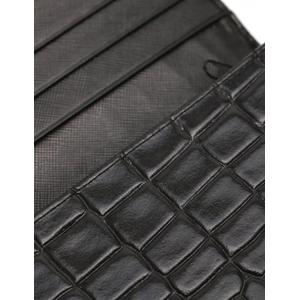 プラダ PRADA 二つ折り長財布 黒 小物 レザー クロコダイル型押し