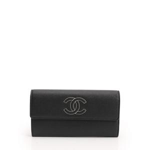 シャネル CHANEL 二つ折り長財布 ココマーク 黒 小物 キャビアスキン  