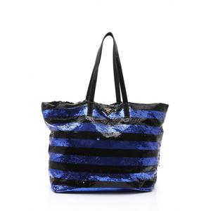 プラダ PRADA トートバッグ ボーダー パープルネイビー 黒 