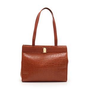 美品✨ フェラガモ トートバッグ ヴァラリボン レザー クロコ型押し オレンジ サルヴァトーレフェラガモ Salvatore Ferragamo トートバッグ