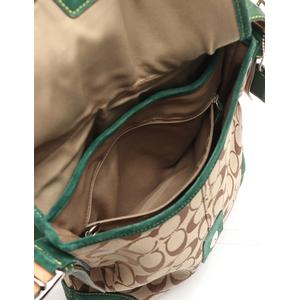 コーチ　緑 スエード ハンドバッグ 茶色ストラップ コーチ COACH ショルダーバッグ シグネチャー ベージュ 緑 7016