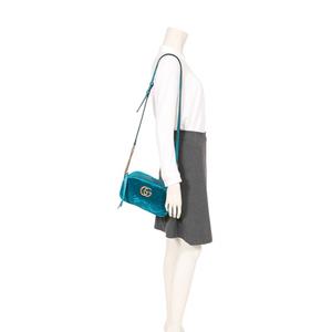 【美品】グッチ マーモント チェーンショルダーバッグ ベロア グリーン 斜め掛け GUCCI 【グッチ】 GGマーモント グリーン ベロア チェーン