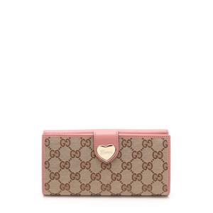 GUCCI ラブリーハート GGエンボス ピンク　長財布　1204-⑦ グッチ GUCCI Wホック長財布 GGキャンバス ラブリーハート 茶 ピンク