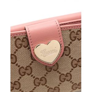 グッチ GUCCI Wホック長財布 GGキャンバス ラブリーハート 茶 ピンク 