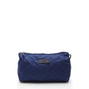 GUCCI ネイビー ナイロンポーチ　美品！ グッチ GUCCI 化粧ポーチ GG柄 青 小物 ナイロン 224091