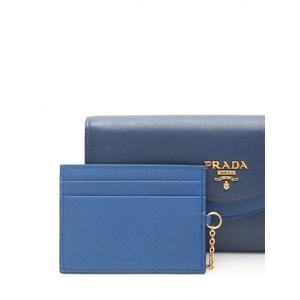 プラダ PRADA サフィアーノ 二つ折り長財布 パスケース付き ネイビー