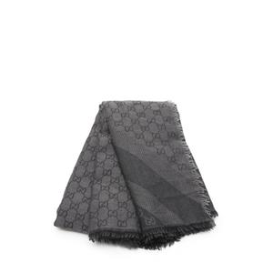グッチ GUCCI 大判ストール ショール GG柄 グレー 小物 ウール シルク 