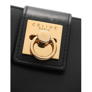 CELINE セリーヌ サークルロゴ リザード 二つ折り財布 がま口 ブラック