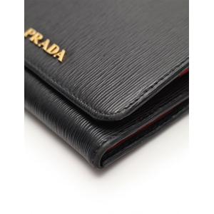 プラダ PRADA 三つ折り財布 黒 赤 小物 レザー 1MH176