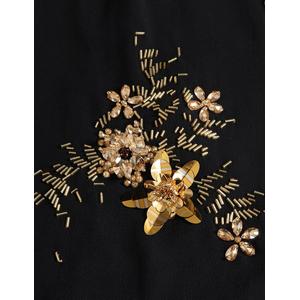 プラダ PRADA ワンピース 黒 ゴールド 40 ノースリーブ ミモレ丈 花柄  