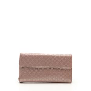 グッチ GUCCI 三つ折り長財布 マイクログッチシマ ピンク 小物 レザー