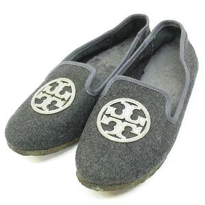 Tory Burch】ボア フラットシューズ 8M グレー ロゴ