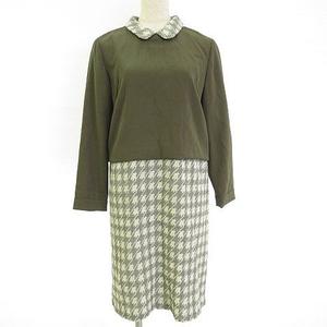 ナノユニバース Nano Universe ワンピース 長袖 ひざ丈 千鳥格子 カーキ 黒 A599 レディース 117 ベクトルパーク