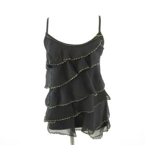 未使用品 セシルマクビー CECIL McBEE カットソー キャミソール フリル 黒 ゴールド M *E343 レディース