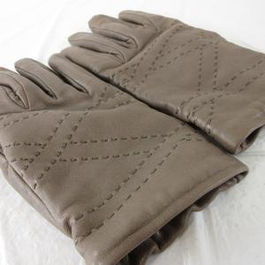 エルメス HERMES 手袋 ラムレザー ステッチ 茶 7.5 *A10 レディース