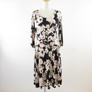 ジュドランジュ JUS D'ORANGE ワンピース ミニ 七分袖 花柄 黒 4 *T355 レディース