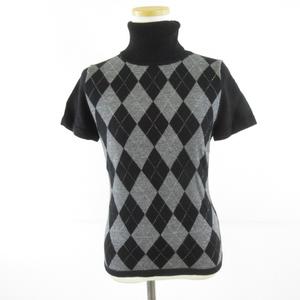 ケティ KETTY ニット セーター 半袖 タートルネック アーガイルチェック 黒 M *T404 レディース