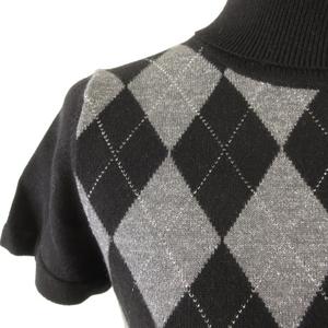 ケティ KETTY ニット セーター 半袖 タートルネック アーガイルチェック 黒 M *T404 レディース