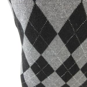ケティ KETTY ニット セーター 半袖 タートルネック アーガイルチェック 黒 M *T404 レディース