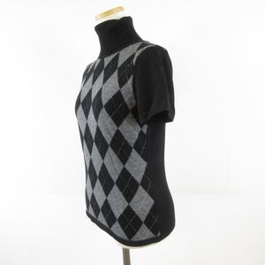 ケティ KETTY ニット セーター 半袖 タートルネック アーガイルチェック 黒 M *T404 レディース