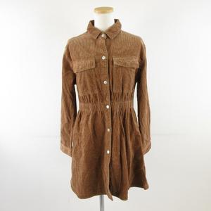 ザラ ZARA コーデュロイシャツワンピース ミニ 長袖 茶 13-14 *A314 キッズ
