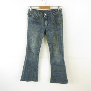 シマロン CIMARRON LOPEZ-LY デニムパンツ ジーンズ ロング フレア 総柄 青 37/29 *T489 レディース