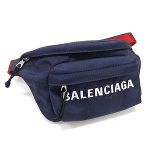バレンシアガ BALENCIAGA ロゴ刺繍 ボディバッグ ウエストポーチ 鞄 ネイビー 紺 イタリア製 533009 メンズ レディース