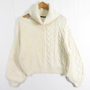 ワンウェイ one way ニット セーター ショルダーオープン タートルネック ケーブル編み 長袖 M アイボリー kz10652 レディース