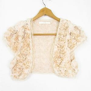 エフデ ef-de ボレロ カーディガン 半袖 チュール 9 ベビーピンク バラ ビーズ レース kz13054 レディース