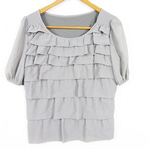ケティ KETTY ティアード ブラウス フリル 半袖 レーヨン M グレー kz14279 レディース