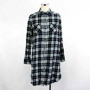 イッカ Ikka シャツワンピース チュニック 長袖 ひざ丈 タータンチェック ネル M ネイビー系 Ekm レディース 1 ベクトルパーク