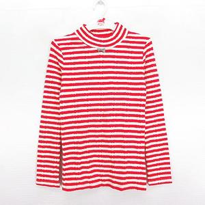 未使用品 ブランシェス BRANSHES カットソー長袖 ハイネック ボーダー リボン ストレッチ 140 ピンク ※EKM キッズ