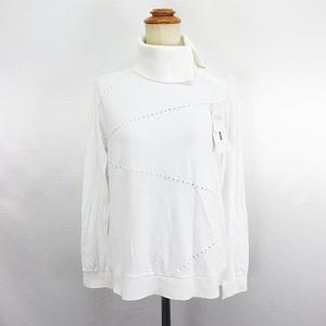 未使用品 ミラショーン mila schon SPORTS カットソー Tシャツ 長袖 ハイネック 総柄 ロゴ コットン L ホワイト ※EKM レディース