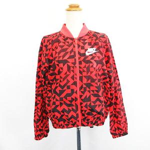 ナイキ NIKE ウーブンジャケット ジャンパー 長袖 ジップアップ 幾何学模様 バックプリーツ 薄手 M オレンジ×ブラック スポーツウェア ※EKM レディース