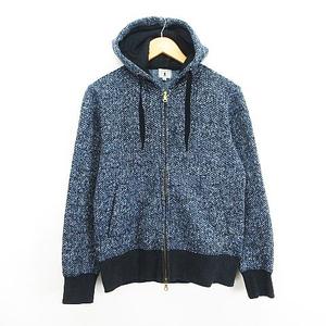 タケオキクチ TAKEO KIKUCHI ニット ジャケット アウター 長袖 フード ジップアップ 裏フリース 2 ネイビー系 ※EKM メンズ