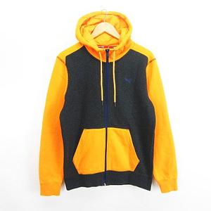 プーマ PUMA パーカー ジャケット 長袖 ジップアップ ロゴ バイカラー 裏起毛 Ｌ オレンジ×ブラック ※EKM メンズ