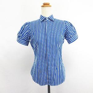ラルフローレン RALPH LAUREN シャツ ブラウス 半袖 パフスリーブ ストライプ ウエストシェイプ 比翼 コットン 7 ブルー×ホワイト ※EKM レディース