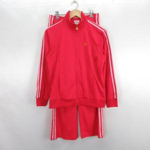 アディダス adidas セットアップ 上下 ジャージ ジャケット 長袖 ジップアップ パンツ ロング丈 ブーツカット ライン ロゴ S レッド スポーツウェア ※EKM メンズ